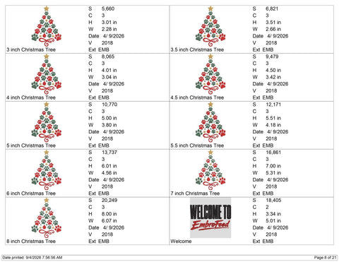 Christmas Paw Print Tree Embroidery Design – Dog Cat Christmas Machine Embroidery File, Pet Lover Holiday Design Embroidery/Applique DESIGNS PatternFeed8 
