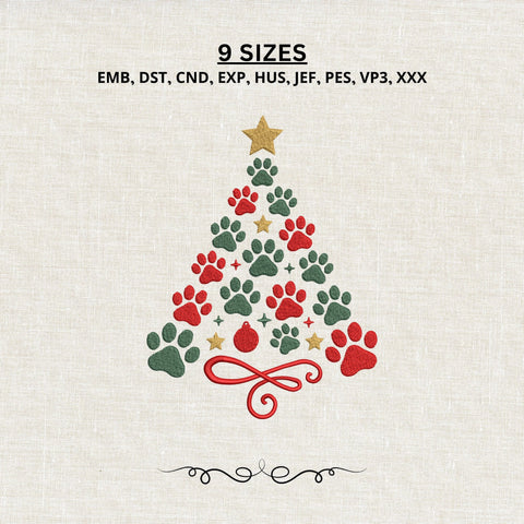 Christmas Paw Print Tree Embroidery Design – Dog Cat Christmas Machine Embroidery File, Pet Lover Holiday Design Embroidery/Applique DESIGNS PatternFeed8 