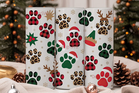 Christmas Paws Tumbler Wrap PNG Sublimation DesignSVG 