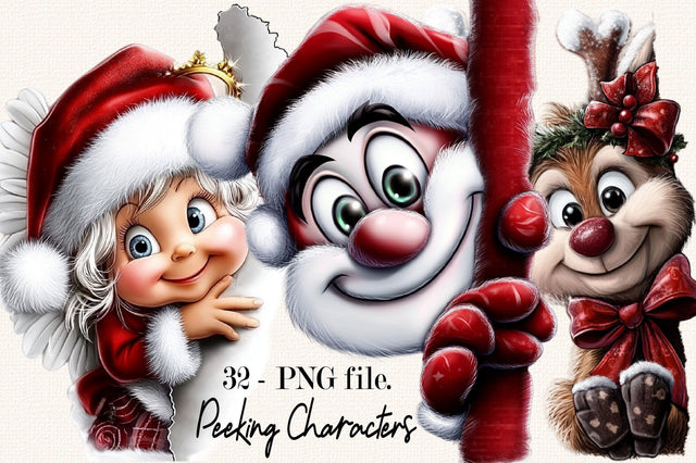 Christmas Peeking Characters Clipart Bundle. Sublimation SVGArt 