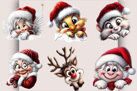 Christmas Peeking Characters Clipart Bundle. Sublimation SVGArt 