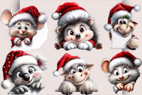 Christmas Peeking Characters Clipart PNG B Bundle. Sublimation SVGArt 