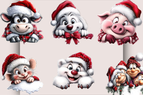 Christmas Peeking Characters Clipart PNG Bundle. Sublimation SVGArt 