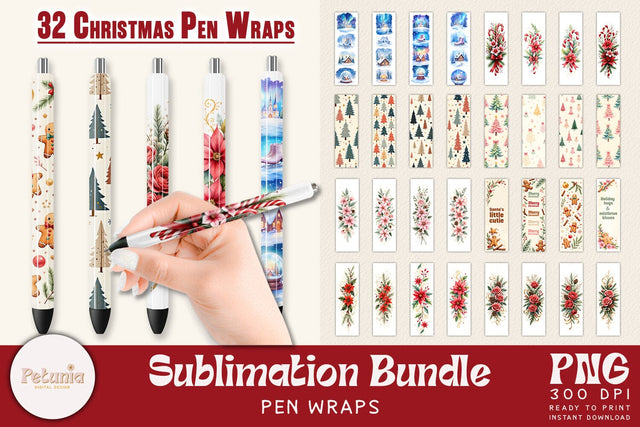 Christmas Pen Wraps Sublimation Bundle Sublimation Petunia Digital Design 