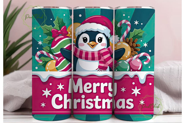 Christmas Penguin 20oz Tumbler Wrap Sublimation PixelChick 