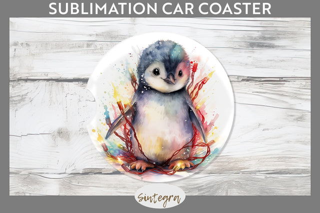 Christmas Penguin Animal entangled in lights Car Coaster Sublimation Sublimation Sintegra 