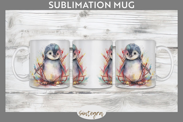 Christmas Penguin Animal entangled in lights Mug Wrap Sublimation Sublimation Sintegra 