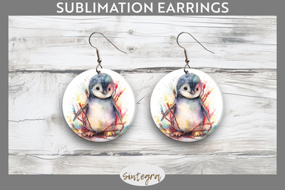 Christmas Penguin Animal entangled in lights Round Earrings Sublimation Sublimation Sintegra 