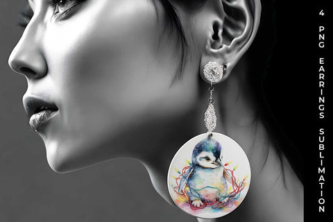 Christmas Penguin Animal PNG Round Earrings Sublimation Bundle Sublimation Sintegra 