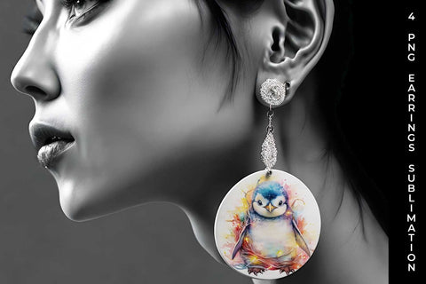 Christmas Penguin Animal PNG Round Earrings Sublimation Bundle Sublimation Sintegra 
