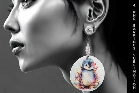 Christmas Penguin Animal PNG Round Earrings Sublimation Bundle Sublimation Sintegra 