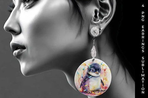 Christmas Penguin Animal PNG Round Earrings Sublimation Bundle Sublimation Sintegra 