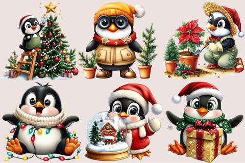 Christmas Penguin Clipart Bundle Sublimation SVGArt 