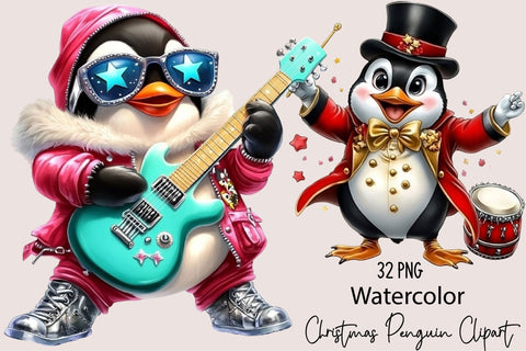 Christmas Penguin Clipart Bundle Sublimation SVGArt 