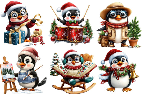 Christmas Penguin Clipart Bundle Sublimation SVGArt 