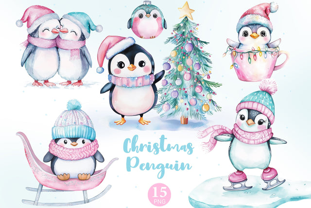 Christmas Penguin Clipart PNG | Winter Animals Graphics Set SVG GlamArtZhanna 