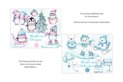 Christmas Penguin Clipart PNG | Winter Animals Graphics Set SVG GlamArtZhanna 