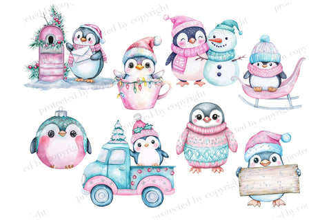 Christmas Penguin Clipart PNG | Winter Animals Graphics Set SVG GlamArtZhanna 