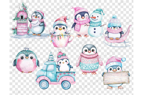 Christmas Penguin Clipart PNG | Winter Animals Graphics Set SVG GlamArtZhanna 