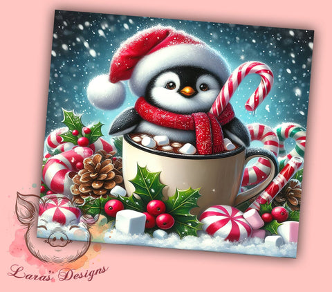 Christmas Penguin Hot Chocolate 20 oz Skinny Tumbler Sublimation Design, Straight & Tapered Tumbler Png, Cute Penguin Tumbler Png, Digital Download PNG Sublimation Lara' s Designs 