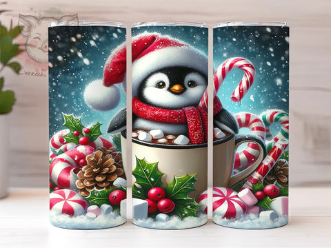 Christmas Penguin Hot Chocolate 20 oz Skinny Tumbler Sublimation Design, Straight & Tapered Tumbler Png, Cute Penguin Tumbler Png, Digital Download PNG Sublimation Lara' s Designs 