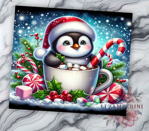 Christmas Penguin Hot Chocolate 20oz Tumbler Wrap PNG, Cute Penguin Tumbler PNG Sublimation Design, Straight & Tapered Tumbler Wrap, Instant Digital Download Sublimation Li Zamperini 