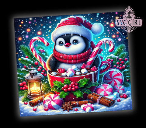 Christmas Penguin Hot Chocolate 20oz Tumbler Wrap Sublimation Design, Straight Tapered Tumbler Wrap, Cute Penguin Tumbler Png, Instant Digital Download Sublimation SvggirlplusArt 