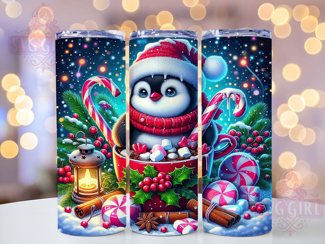 Christmas Penguin Hot Chocolate 20oz Tumbler Wrap Sublimation Design, Straight Tapered Tumbler Wrap, Cute Penguin Tumbler Png, Instant Digital Download Sublimation SvggirlplusArt 
