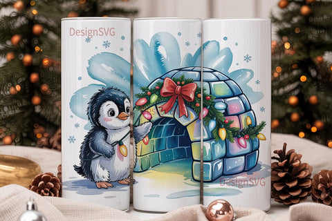Christmas Penguin Igloo 20oz Tumbler Sublimation DesignSVG 