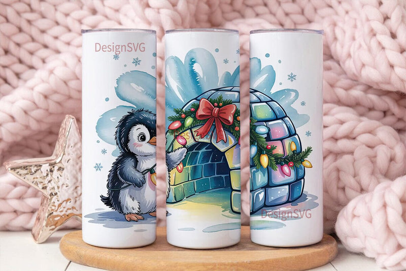 Christmas Penguin Igloo 20oz Tumbler Sublimation DesignSVG 