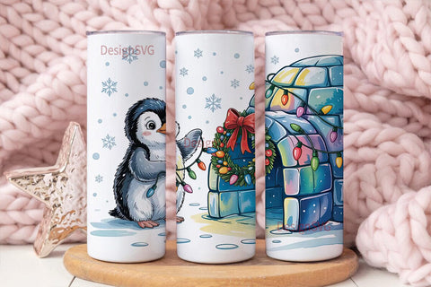 Christmas Penguin Igloo 20oz Tumbler Sublimation DesignSVG 