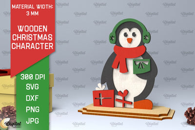 Christmas Penguin Laser Cut. Christmas Decoration SVG Design SVG Evgenyia Guschina 
