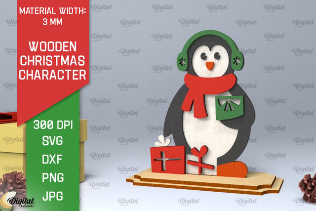 Christmas Penguin Laser Cut. Christmas Decoration SVG Design SVG Evgenyia Guschina 