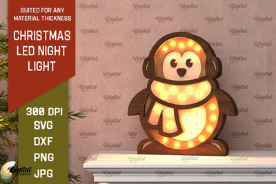 Christmas Penguin Led Nightlight Laser Cut. 3D Light Box SVG SVG Evgenyia Guschina 