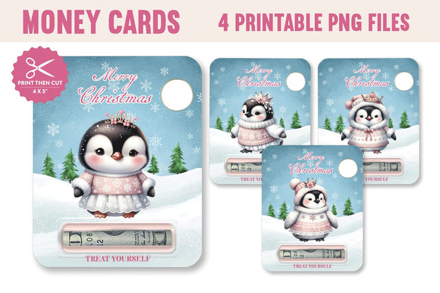 Christmas Penguin Money Card, Printable Holiday Gift Sublimation BijouBay 