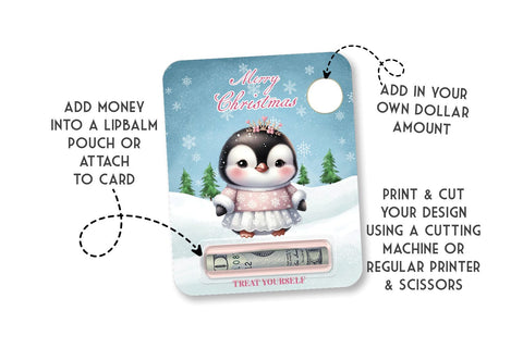 Christmas Penguin Money Card, Printable Holiday Gift Sublimation BijouBay 