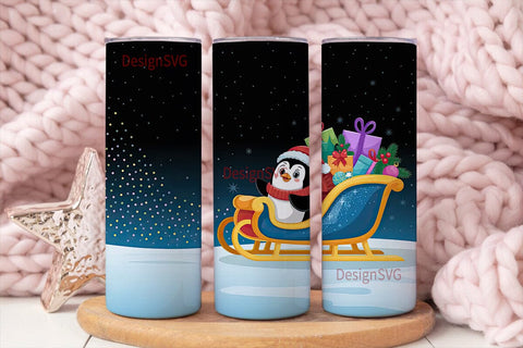 Christmas Penguin Sleigh 20oz Tumbler Sublimation DesignSVG 