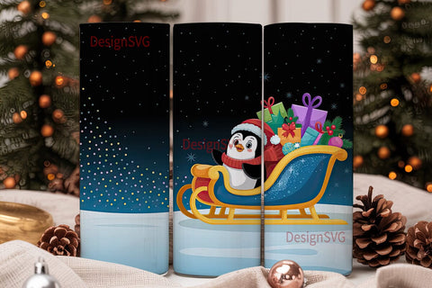 Christmas Penguin Sleigh 20oz Tumbler Sublimation DesignSVG 
