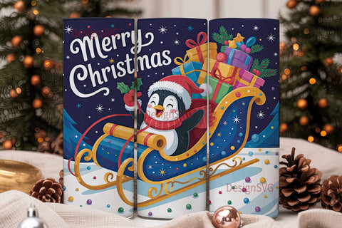 Christmas Penguin Sleigh 20oz Tumbler Sublimation DesignSVG 