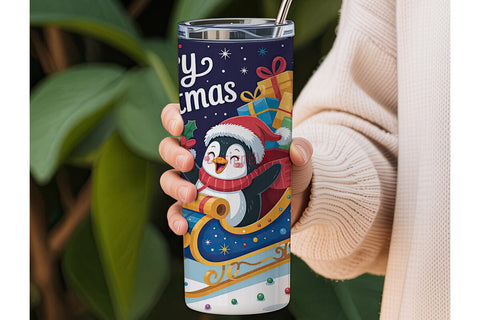 Christmas Penguin Sleigh 20oz Tumbler Sublimation DesignSVG 