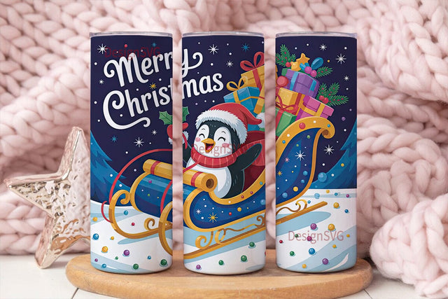 Christmas Penguin Sleigh 20oz Tumbler Sublimation DesignSVG 