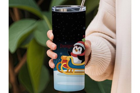 Christmas Penguin Sleigh 20oz Tumbler Sublimation DesignSVG 