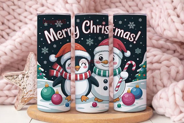 Christmas Penguin & Snowman Tumbler Wrap Sublimation DesignSVG 