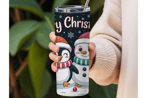 Christmas Penguin & Snowman Tumbler Wrap Sublimation DesignSVG 