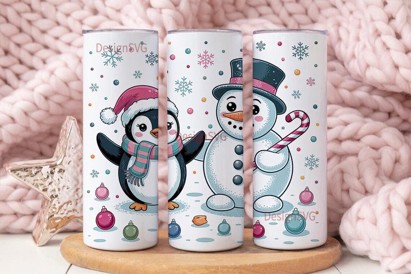 Christmas Penguin & Snowman Tumbler Wrap Sublimation DesignSVG 
