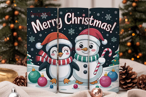 Christmas Penguin & Snowman Tumbler Wrap Sublimation DesignSVG 