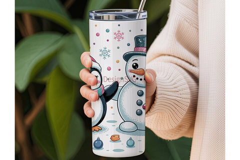 Christmas Penguin & Snowman Tumbler Wrap Sublimation DesignSVG 