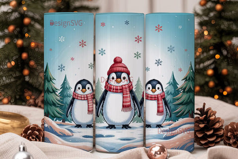 Christmas Penguins 20oz Tumbler Wrap Sublimation DesignSVG 
