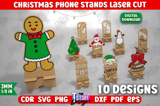 Christmas Phone Stands Bundle | Smartphone Table Stand | Phone Holder | Christmas Gift Idea | CNC Files SVG The T Store Design 