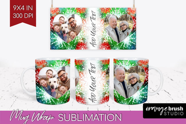 Christmas Photo Frame Mug Wrap - Tie Dye Mug Sublimation Sublimation OrangeBrushStudio 